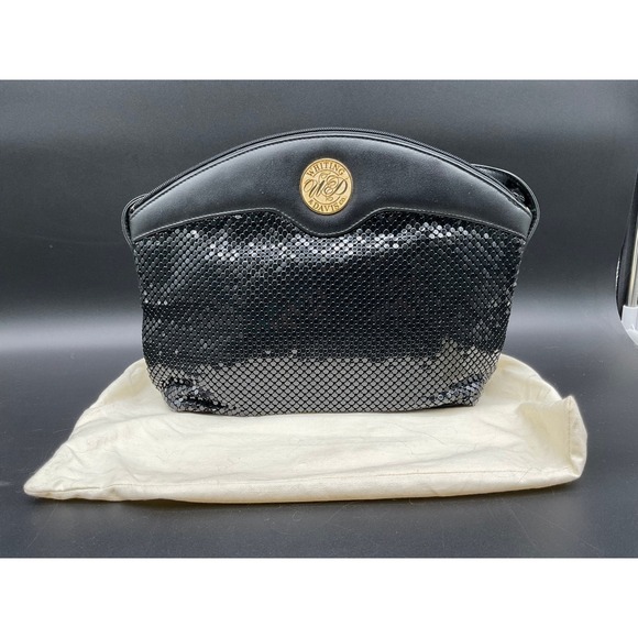 Whiting & Davis Black Mesh Clutch‎ Vintage Evening Bag Strap & Dust Bag - Picture 1 of 7